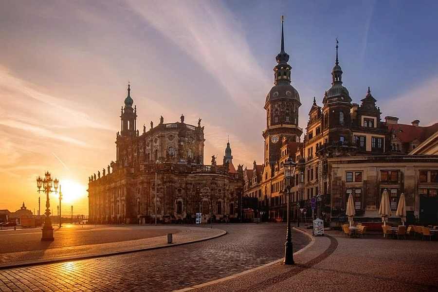 Famous attractions in the old city of Dresden, Germany