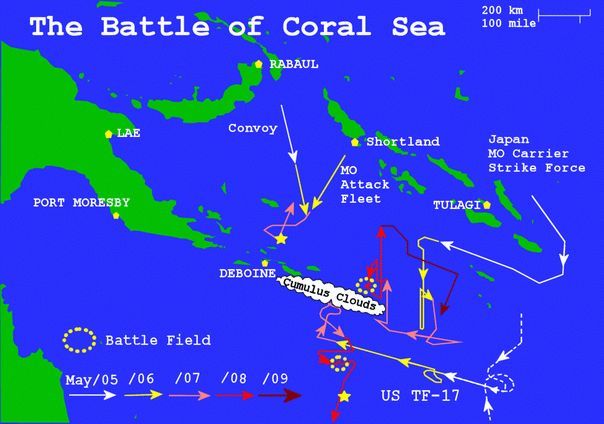 珊瑚海海戰 Battle of Coral Sea--歷史上第一次航母和航母的對決 (圖）
