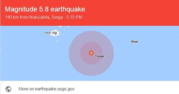 太平洋島國湯加  發生規模5.8強震